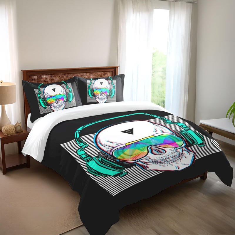 SHOMPE Music Skull Comforter Sets Queen Size Boys Girls Punk Rocker Skeleton Printed Soft Warm Bedding for All Season - Image 1